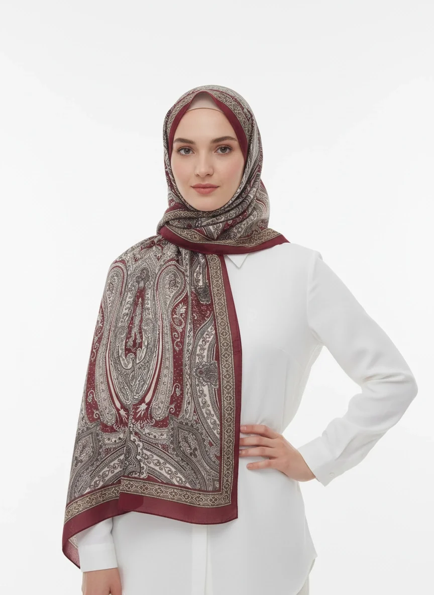 Ürdün Model Retro Şal - Bordo