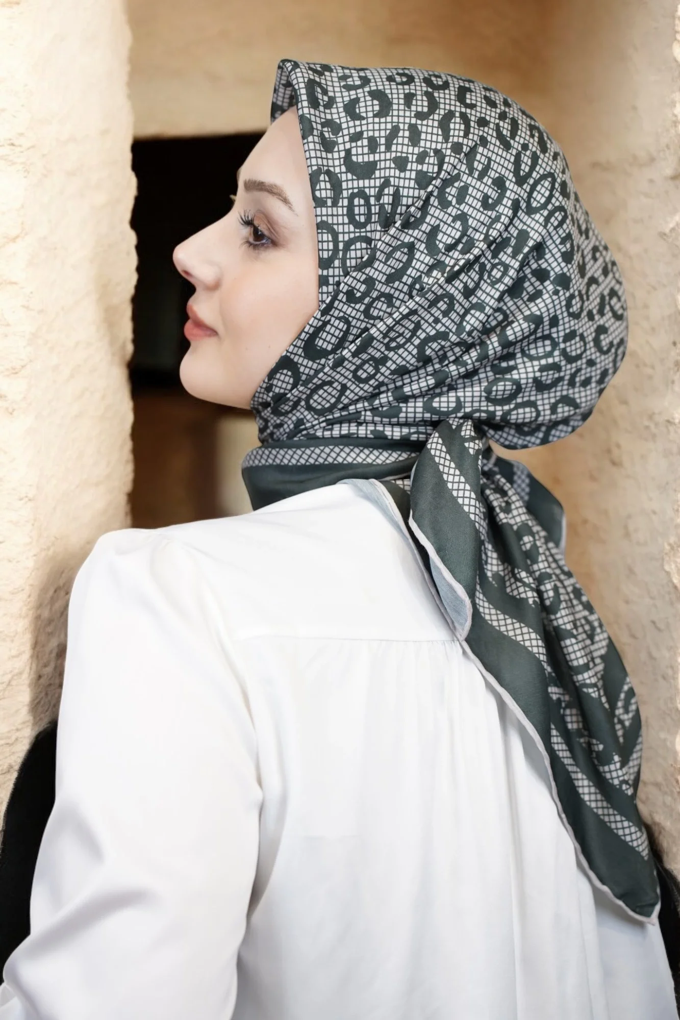 Leopar Desen Eşarp Pamuk Soft - Siyah
